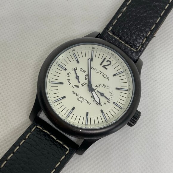 Nautica Men's N13601G South Coast Date /day wrist watch black tone 45mm running - Picture 2 of 8